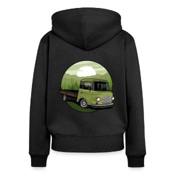 German Classic Car // Illustration // Barkas - Frauen Premium Bio Zip Hoodie - Schwarz - Hinten - Julia (174cm)