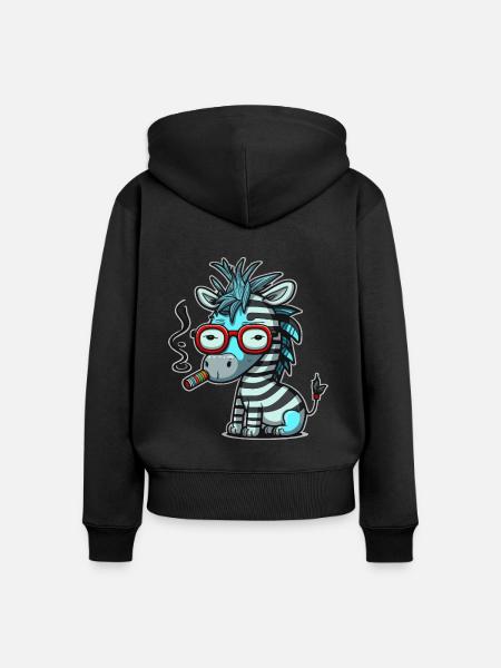 Zebra Funk - Frauen Premium Bio Zip Hoodie - Schwarz