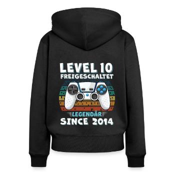 10 Geburtstag - Frauen Premium Bio Zip Hoodie - Schwarz - Hinten - Julia (174cm)