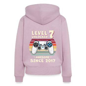 7 Geburtstag - Frauen Premium Bio Zip Hoodie - Altrosa - Hinten - Julia (174cm)
