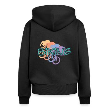 Biking - Frauen Premium Bio Zip Hoodie - Schwarz - Hinten - Julia (174cm)