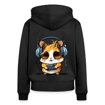 Hamster Beats - Frauen Premium Bio Zip Hoodie - Schwarz - Hinten - Julia (174cm)
