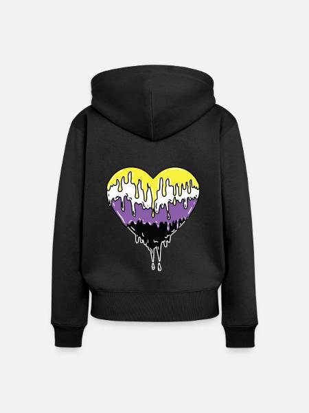 Nonbinary Pride Tropfendes Herz - Frauen Premium Bio Zip Hoodie - Schwarz
