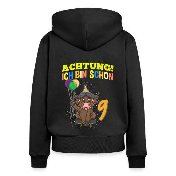 Achtung Ich Bin Schon 9 Geburtstag Büffel Bison - Frauen Premium Bio Zip Hoodie - Schwarz - Hinten - Julia (174cm)