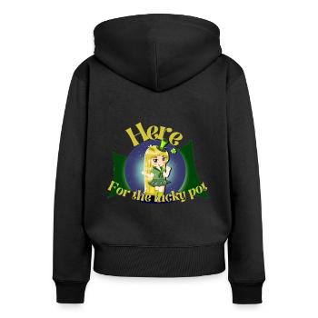 Here For The Lucky Pot - Frauen Premium Bio Zip Hoodie - Schwarz - Hinten - Julia (174cm)