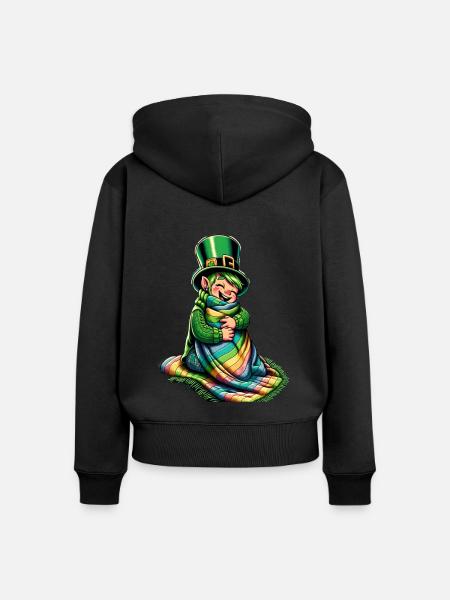 Gemütlicher Leprechaun (Irischer Kobold) - Frauen Premium Bio Zip Hoodie - Schwarz