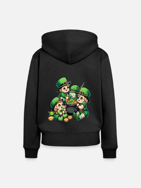 Glückliche Leprechaun (Irischer Kobold)-Babys - Frauen Premium Bio Zip Hoodie - Schwarz