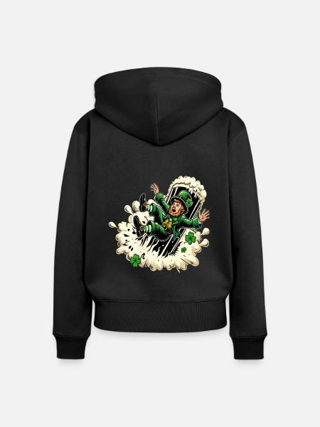 Fallender Leprechaun (Irischer Kobold) - Frauen Premium Bio Zip Hoodie - Schwarz