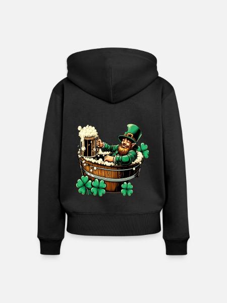 Badender Leprechaun (Irischer Kobold) - Frauen Premium Bio Zip Hoodie - Schwarz