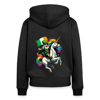 Licorne chevauchant Leprechaun (Leprechaun irlandais) - Sweat à capuche zippé Premium bio Femme - noir - Dos - Julia (174cm)