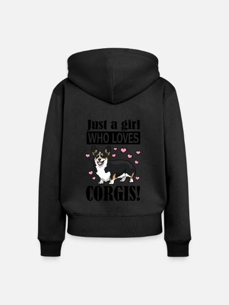Corgi - Frauen Premium Bio Zip Hoodie - Schwarz