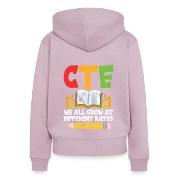 CTE – Nous grandissons tous à des vitesses différentes - Sweat à capuche zippé Premium bio Femme - rose poudré - Dos - Julia (174cm)