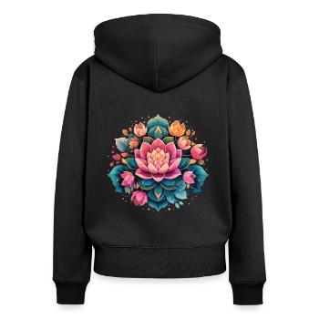 Meditative Blühende Lotusblume Mandala - Frauen Premium Bio Zip Hoodie - Schwarz - Hinten - Julia (174cm)