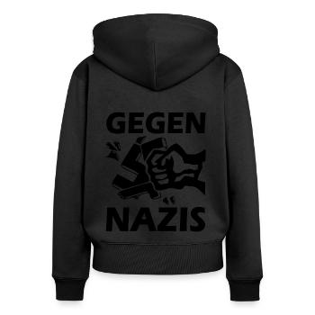 Gegen nazis faust Punch hakenkreuz - Frauen Premium Bio Zip Hoodie - Schwarz - Hinten - Julia (174cm)