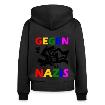 Gegen nazis - Frauen Premium Bio Zip Hoodie - Schwarz - Hinten - Julia (174cm)