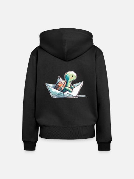 Schildkröte in Papierboot - Frauen Premium Bio Zip Hoodie - Schwarz