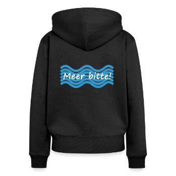 Meer bitte mit Wellenmuster - Frauen Premium Bio Zip Hoodie - Schwarz - Hinten - Julia (174cm)