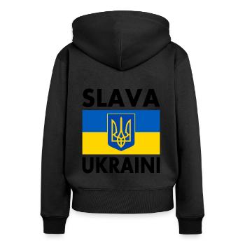 Slava ukraini - Frauen Premium Bio Zip Hoodie - Schwarz - Hinten - Julia (174cm)