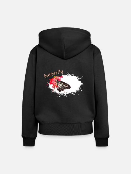 butterfly - Frauen Premium Bio Zip Hoodie - Schwarz