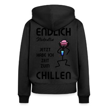 Party Feiern - Endlich Studentin Zeit zum Chillen - Frauen Premium Bio Zip Hoodie - Schwarz - Hinten - Julia (174cm)