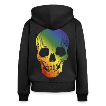 Crâne crâne Halloween coloré arc-en-ciel coloré - Sweat à capuche zippé Premium bio Femme - noir - Dos - Julia (174cm)