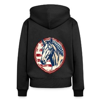 Cheval vintage américain - Sweat à capuche zippé Premium bio Femme - noir - Dos - Julia (174cm)