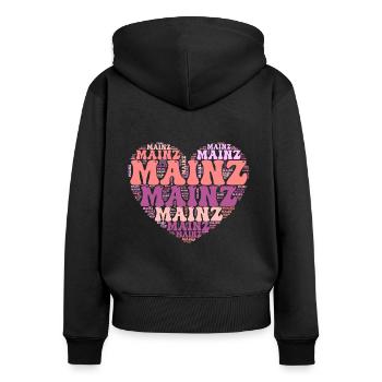 Mainz Herz Wortwolke Mainzerin - Frauen Premium Bio Zip Hoodie - Schwarz - Hinten - Julia (174cm)