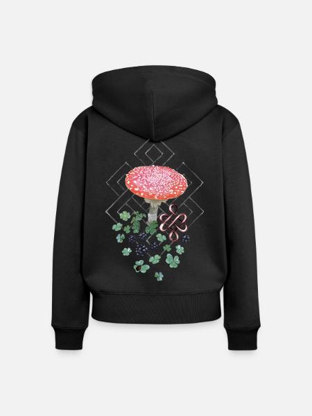 Glück Fliegenpilz Klee - Frauen Premium Bio Zip Hoodie - Schwarz