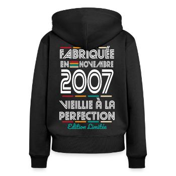18. Geburtstag - Hergestellt im November 2007 - Frauen Premium Bio Zip Hoodie - Schwarz - Hinten - Julia (174cm)