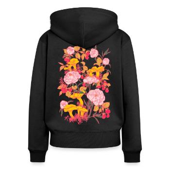 POUIVOINES ET CHANTERELLES - Sweat à capuche zippé Premium bio Femme - noir - Dos - Julia (174cm)
