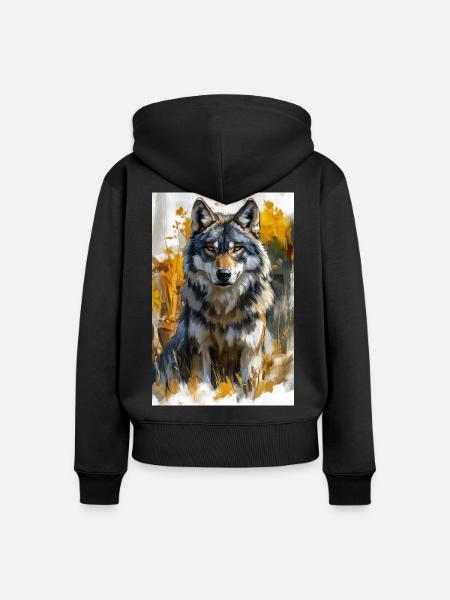 Illustration eines Wolfes - Frauen Premium Bio Zip Hoodie - Schwarz