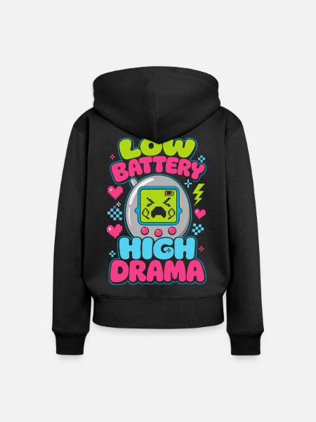 Low Battery High Drama Retro - Frauen Premium Bio Zip Hoodie - Schwarz