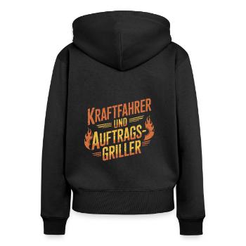 Kraftfahrer und Auftragsgriller - Frauen Premium Bio Zip Hoodie - Schwarz - Hinten - Julia (174cm)