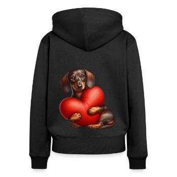 teckel étreignant un oreiller rouge - Sweat à capuche zippé Premium bio Femme - noir - Dos - Julia (174cm)