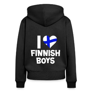 J’ADORE LES GARÇONS FINLANDAIS - Sweat à capuche zippé Premium bio Femme - noir - Dos - Julia (174cm)