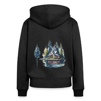 Cabin at the Lake Watercolor - Women's Premium Organic Zip Hoodie - black - Back - Julia (174cm)