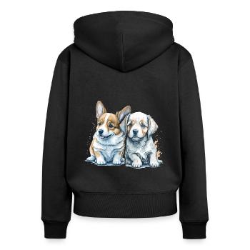 Watercolor Painting of Labrador and Corgi Puppies - Women's Premium Organic Zip Hoodie - black - Back - Julia (174cm)