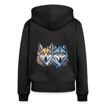 Aquarelle Wild Harmony Dingo et Loup - Sweat à capuche zippé Premium bio Femme - noir - Dos - Julia (174cm)