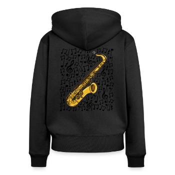 Saxophone Musical Notes Saxophonist Music Teacher - Women's Premium Organic Zip Hoodie - black - Back - Julia (174cm)