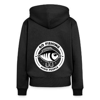 Go fishing, avoid people, rest by the water - Women's Premium Organic Zip Hoodie - black - Back - Julia (174cm)