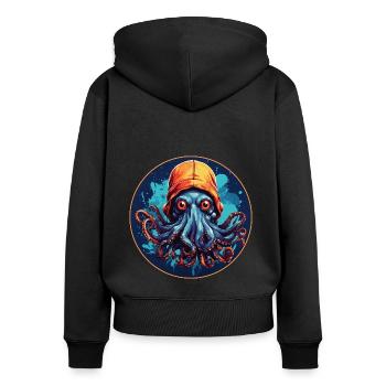 pieuvre avec un chapeau, conception amusante de pieuvre - Sweat à capuche zippé Premium bio Femme - noir - Dos - Julia (174cm)