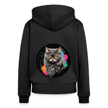 Süßes Perserkatzenportrait mit Farbklecksen - Frauen Premium Bio Zip Hoodie - Schwarz - Hinten - Julia (174cm)
