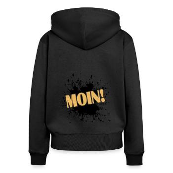 Moin - Frauen Premium Bio Zip Hoodie - Schwarz - Hinten - Julia (174cm)