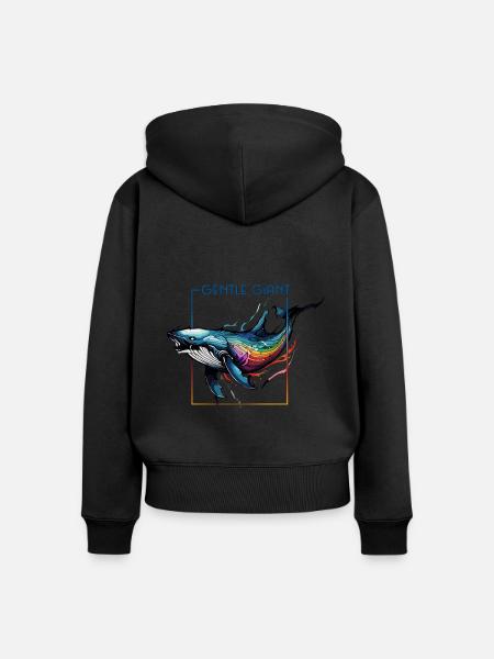 Strahlender Regenbogenwal - Der sanfte Riese - Frauen Premium Bio Zip Hoodie - Schwarz