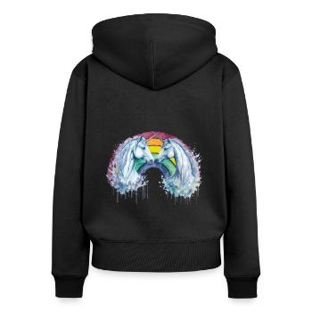 Zwillings-Einhörner und der strahlende Regenbogen: Aquarell - Frauen Premium Bio Zip Hoodie - Schwarz - Hinten - Julia (174cm)