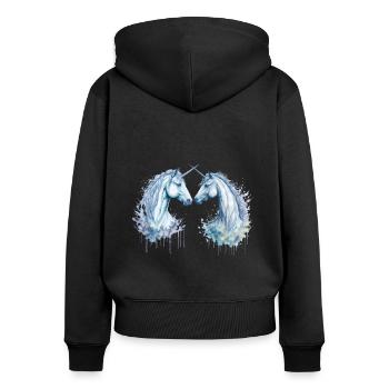 Twin Unicorns: Watercolor Magic - Women's Premium Organic Zip Hoodie - black - Back - Julia (174cm)
