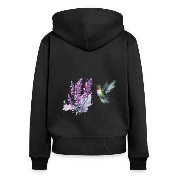 Watercolor Penstemon Flower and Hummingbird - Women's Premium Organic Zip Hoodie - black - Back - Julia (174cm)