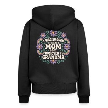 Retro Blumen Mutter Befördert Oma - Frauen Premium Bio Zip Hoodie - Schwarz - Hinten - Julia (174cm)