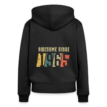 60e anniversaire Né en 1965 - Sweat à capuche zippé Premium bio Femme - noir - Dos - Julia (174cm)