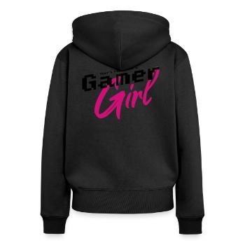 Gamer Girl pink - Frauen Premium Bio Zip Hoodie - Schwarz - Hinten - Julia (174cm)